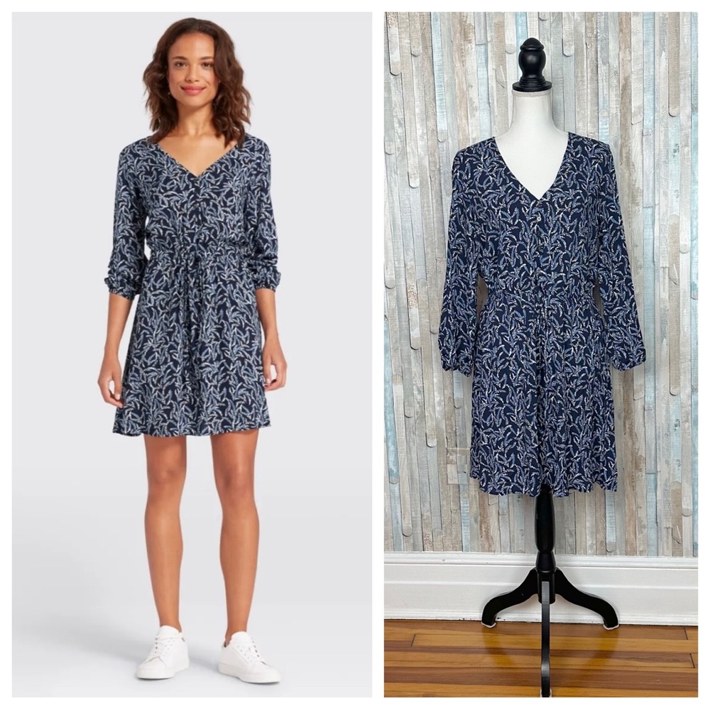 Draper James 6 Blue Fern‎ Print Long Sleeve Peasant Blouson Dress Mini